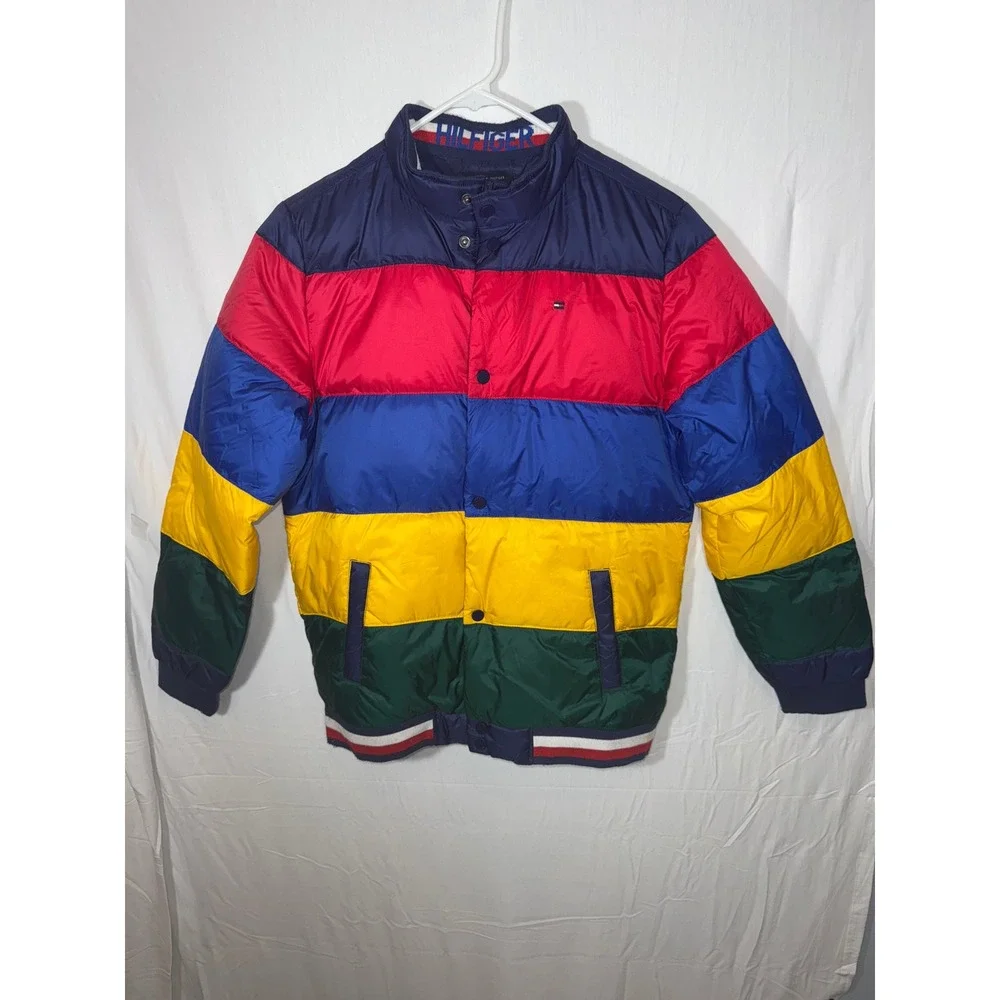 Tommy Hilfiger vintage Kids Puffer Jacket Colorblock Blue Red Yellow Green XL